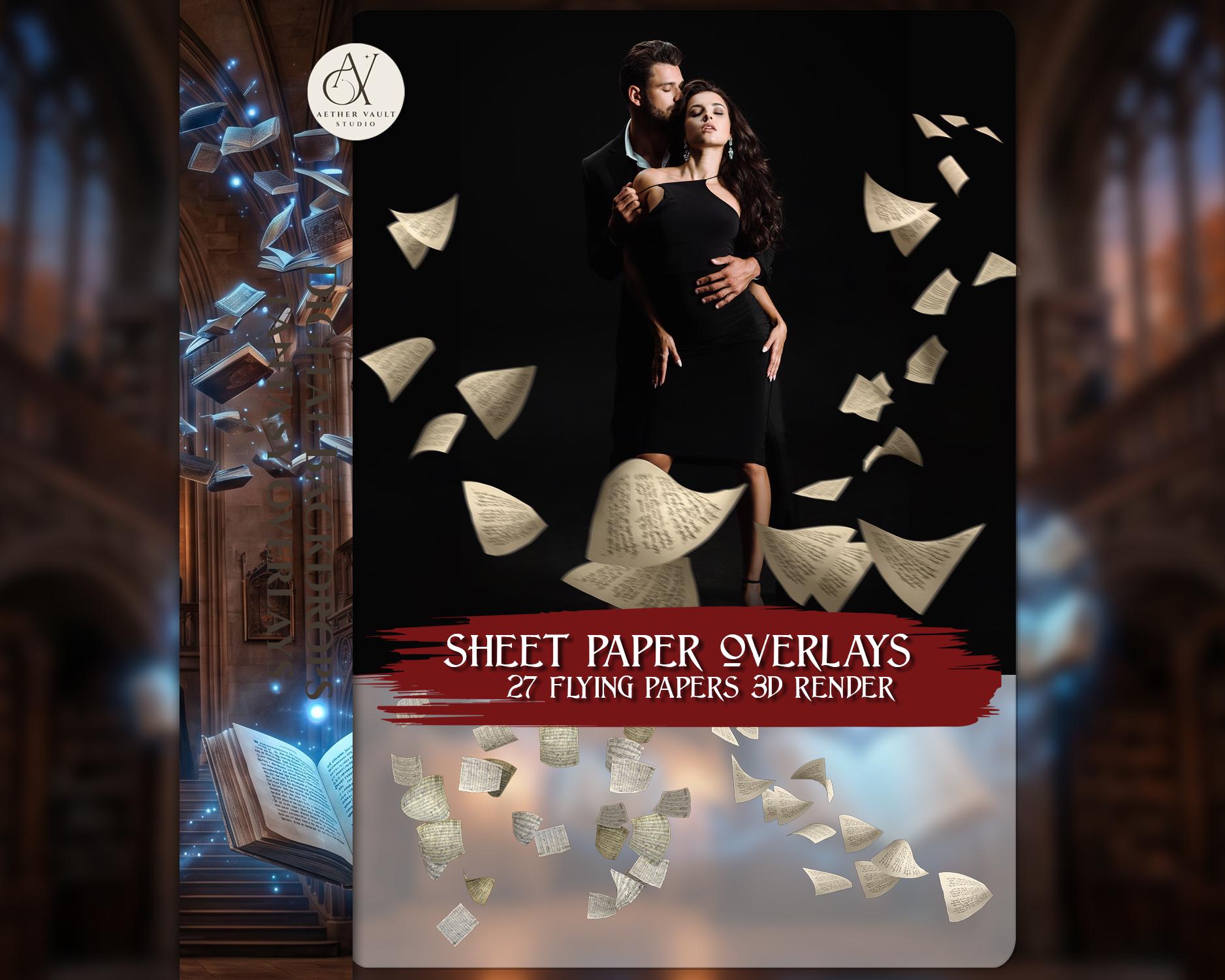 Flying Paper PNG Overlays – 27 Floating Pages, Fantasy Overlay ...
