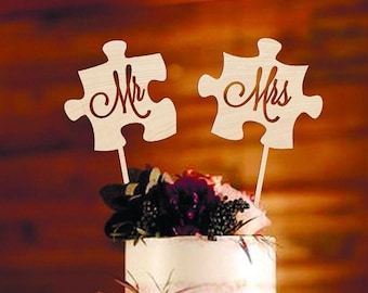 Puzzle cake topper Wedding Cake Topper wood Mr and Mrs cake topper gold Wood Rustic Wedding Puzzle Cake Topper Two Puzzle Pieces puzzle