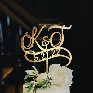 Pastel de boda personalizado Topper Letra K pastel topper Dos iniciales Pastel Toppers para cartas de boda pastel topper oro Pastel de monograma rústico