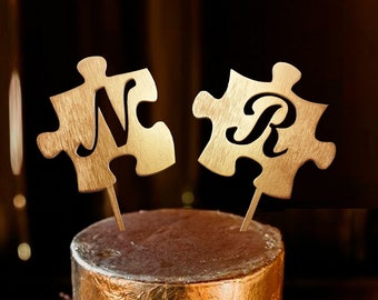 Personalized cake topper, Custom Puzzle wedding Cake Topper, Two initials cake topper Letter R N cake topper Gold Cake Topper two Puzzle