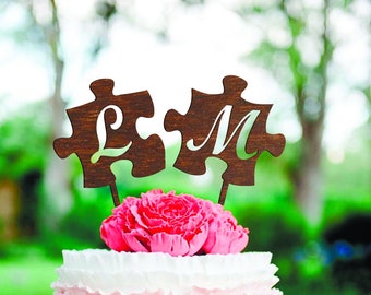 Wedding Cake topper Puzzle, cake topper M, Wedding Cake Topper L, Monogram cake topper Two Puzzle Initials Cake Topper silver Cake Topper M
