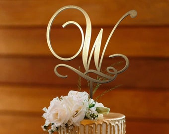 Personalized Wedding Cake Topper W Cake topper for Wedding Initial W cake toppers wedding Wood Monogram Wedding Cake Topper gold letter W