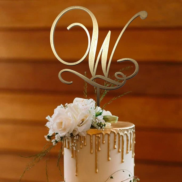 Personalized Wedding Cake Topper W Cake topper for Wedding Initial W cake toppers wedding Wood Monogram Wedding Cake Topper gold letter W