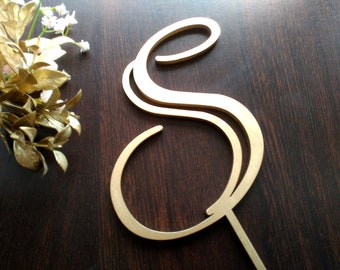 Letter S wedding cake topper Personalized monogram cake topper gold Custom Rustic Cake Topper letter S initial cake topper Single letter