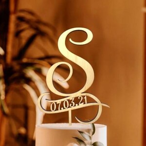 S cake topper with date Custom Initial Wedding Cake Toppers S Rustic Wedding Cake Topper Personalized Letter Wedding Cake Topper Monogram