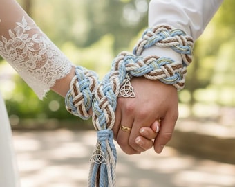 Celtic Handfasting Cord blue, Personalized Handfasting Cord, Irish Tradition, Celtic ceremony,blue Ivory Braided Wedding Cord, Hand fasting