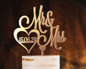 Topper per torta nuziale oro Mr Mrs toppers per torta matrimonio Cake topper personalizzato data Cuore Wedding Cake Topper Topper per torta nuziale con cuore