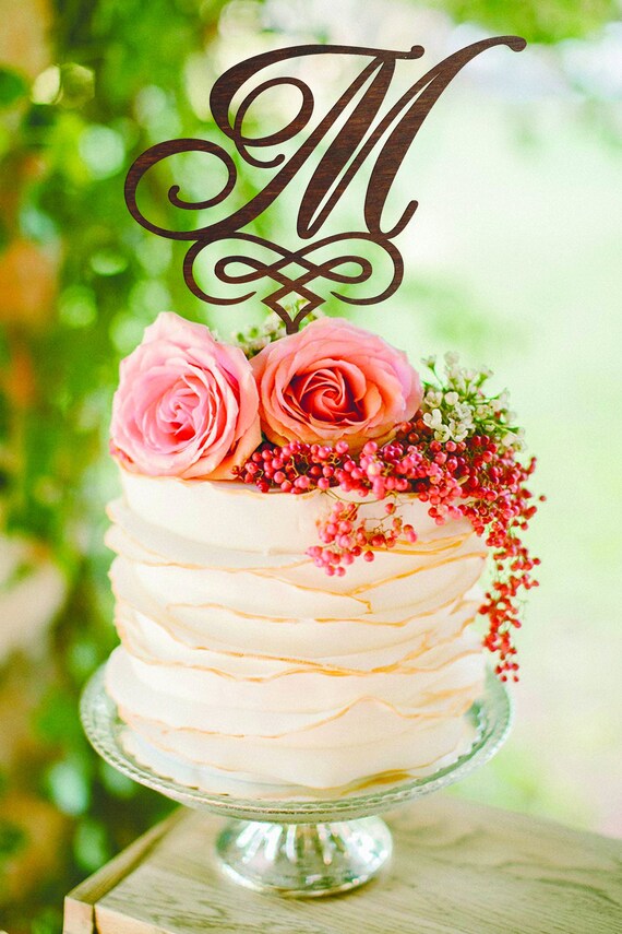 Letter M Wedding cake topper Gold Monogram Wedding Cake Topper Etsy