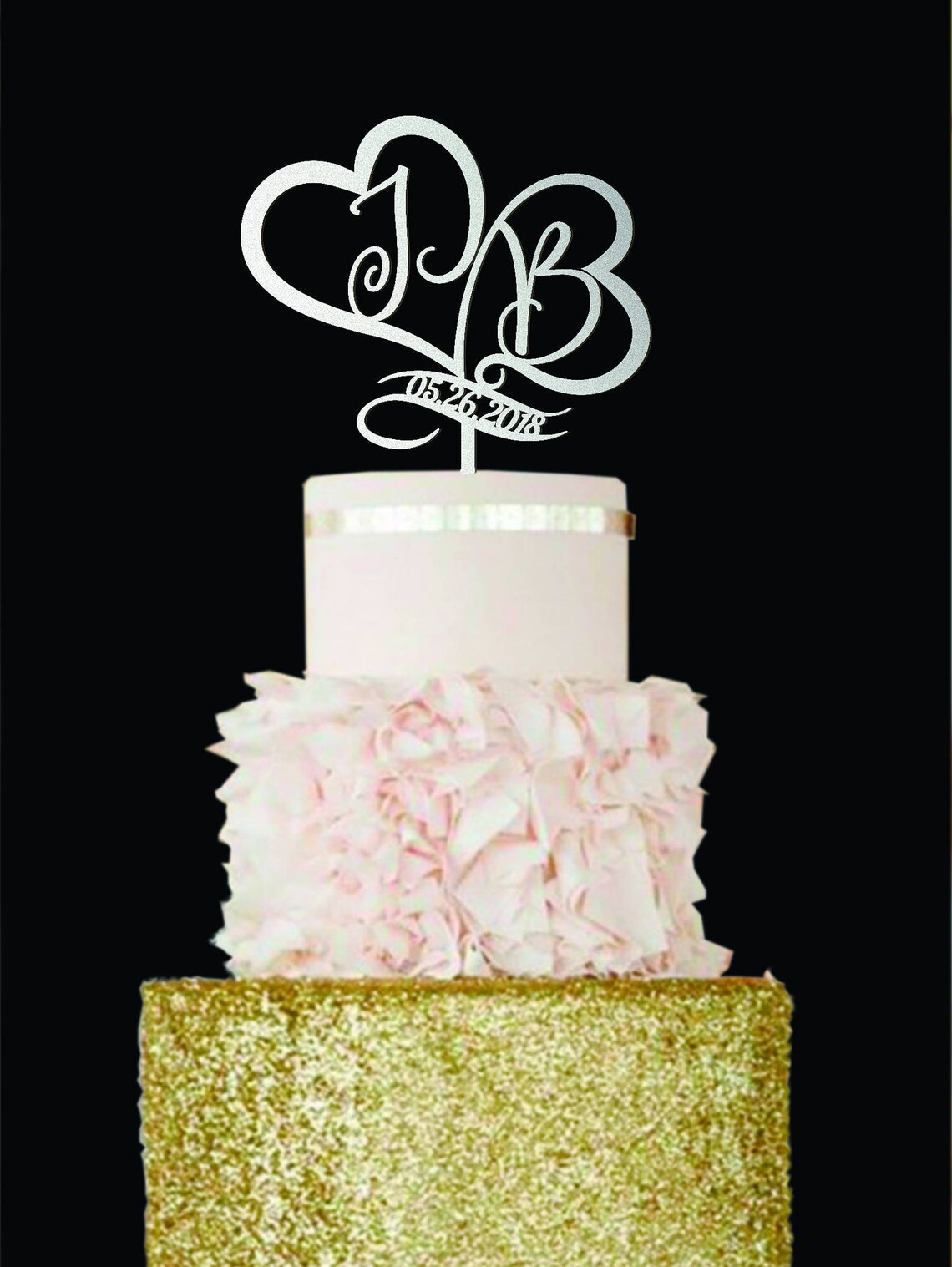 B Letter J Cake Topper Date Wood Monogram Wedding Cake Topper Etsy