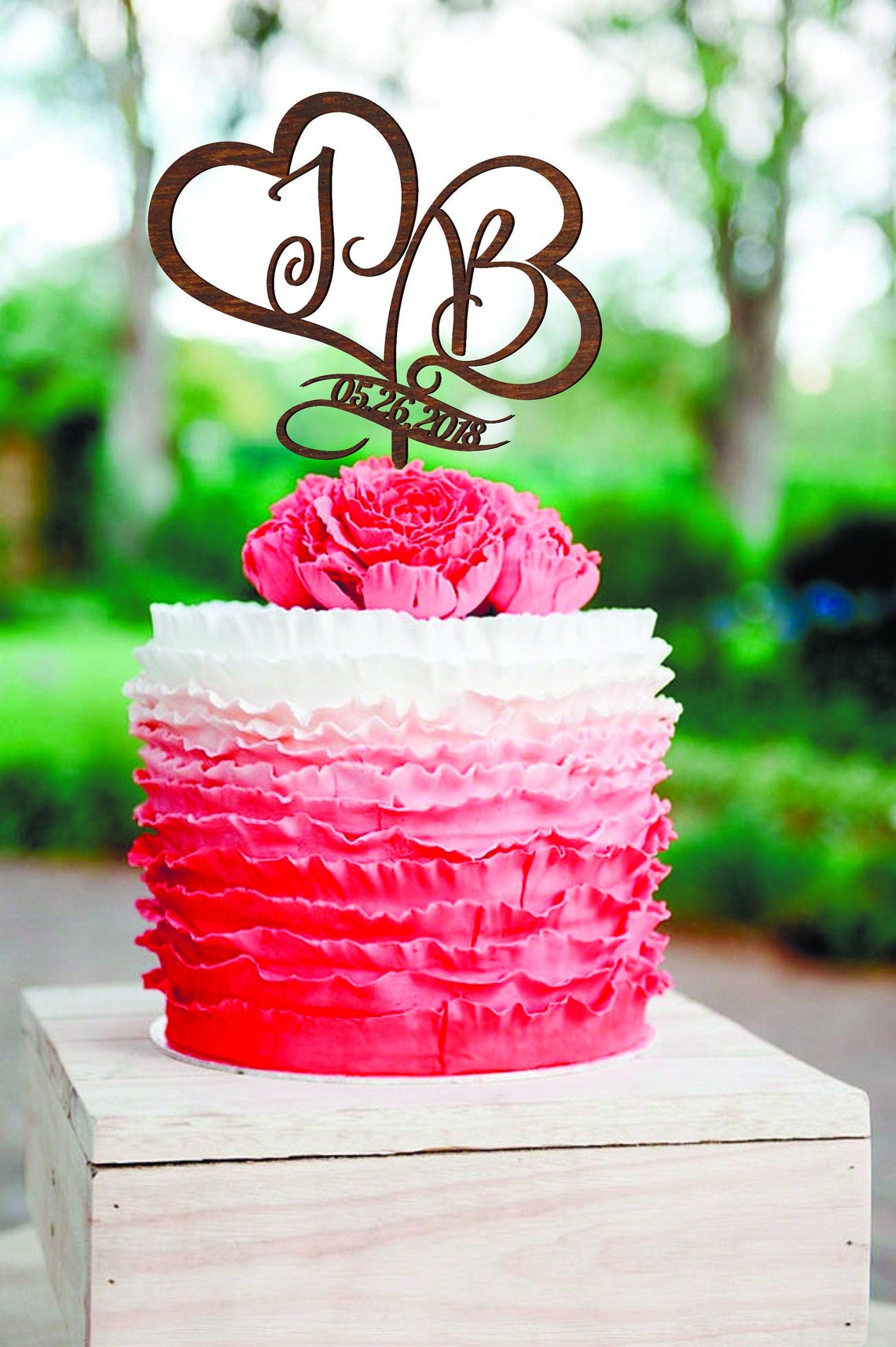 B Letter J Cake Topper Date Wood Monogram Wedding Cake Topper Etsy