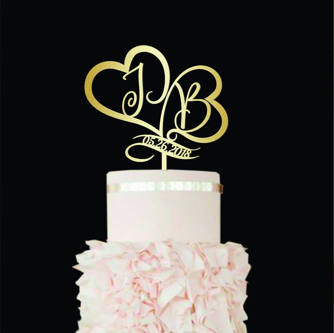 B Letter J Cake Topper Date Wood Monogram Wedding Cake Topper Etsy