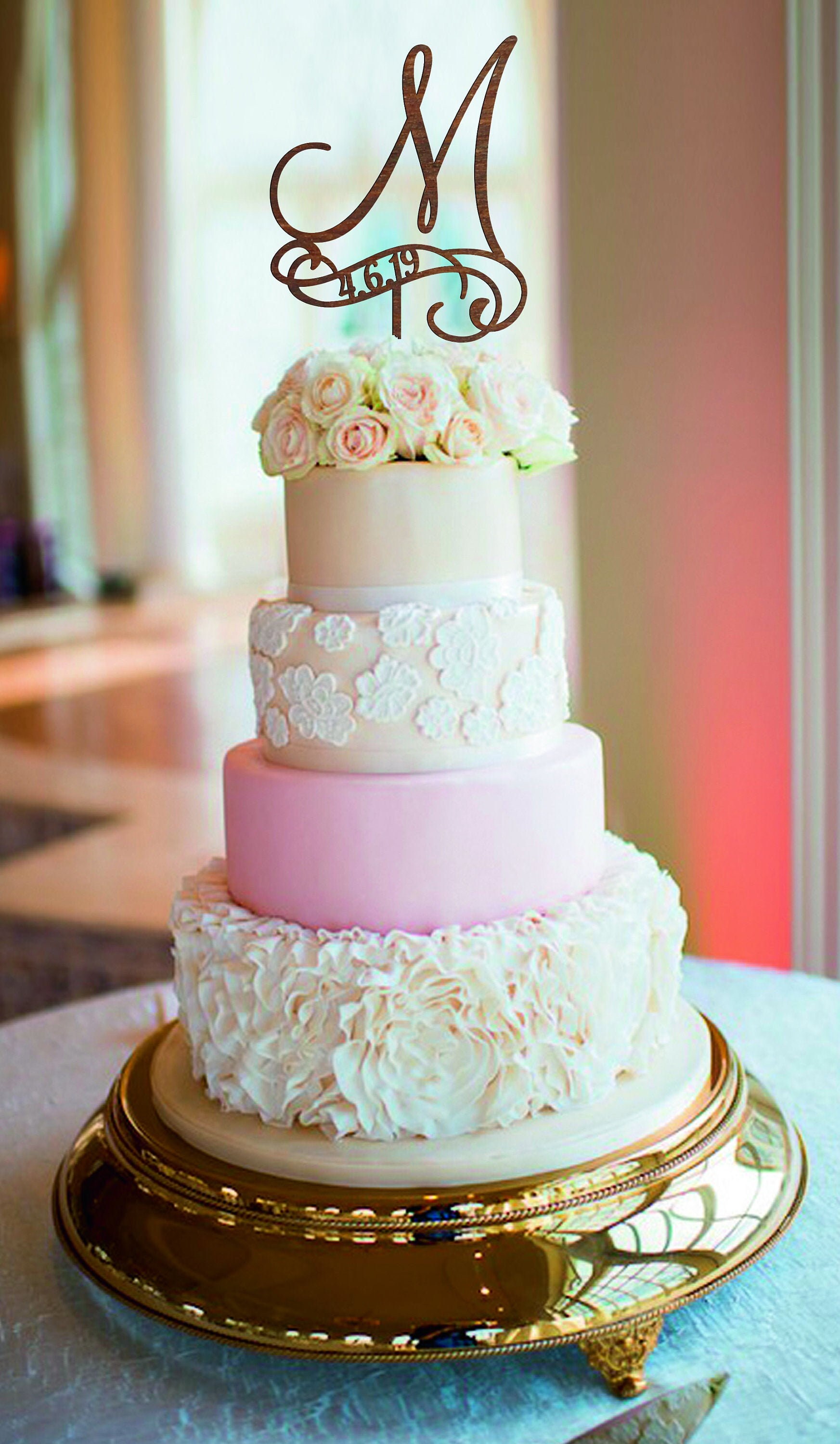 Letter M Cake Topper Wedding Cake Topper M Gold Monogram Etsy