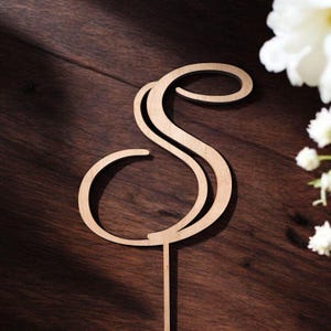 Adorno para tarta con la letra S, monograma dorado y plateado, adorno para tarta de bodas, inicial S, adorno para tarta de una sola letra, adorno para tarta de madera L R, adorno para tarta de madera