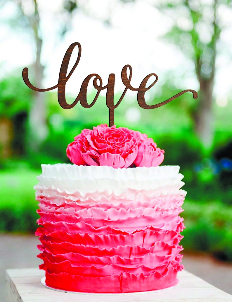 Love Cake Topper Gold Wedding Cake Topper Love Wood Cake Etsy
