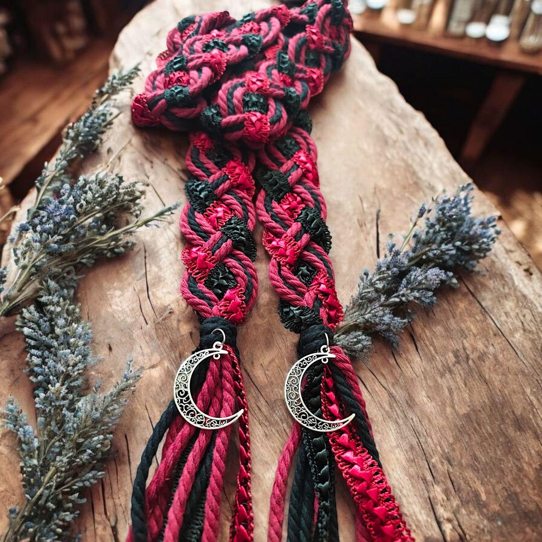 Handfasting Cord Red and Black With Moon Charms, Braided Wedding ...