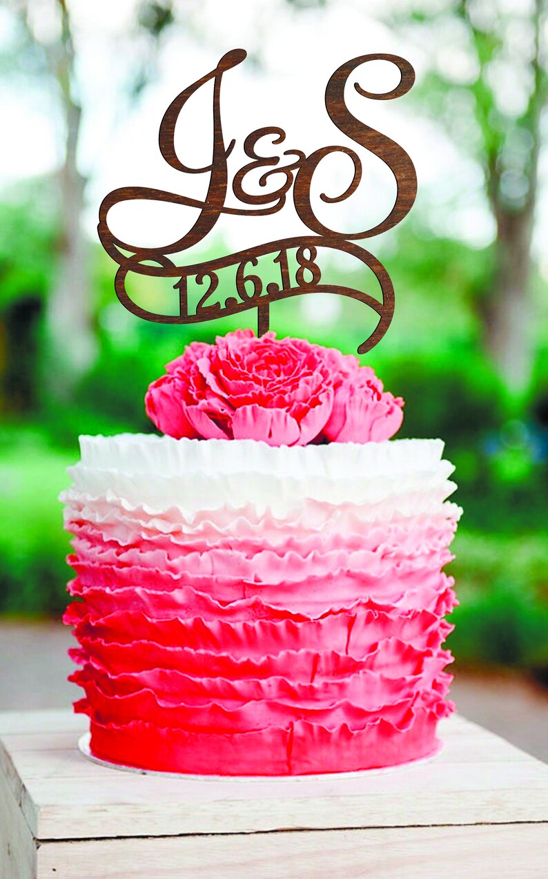 Two initials wedding cake topper with date Letter Cake