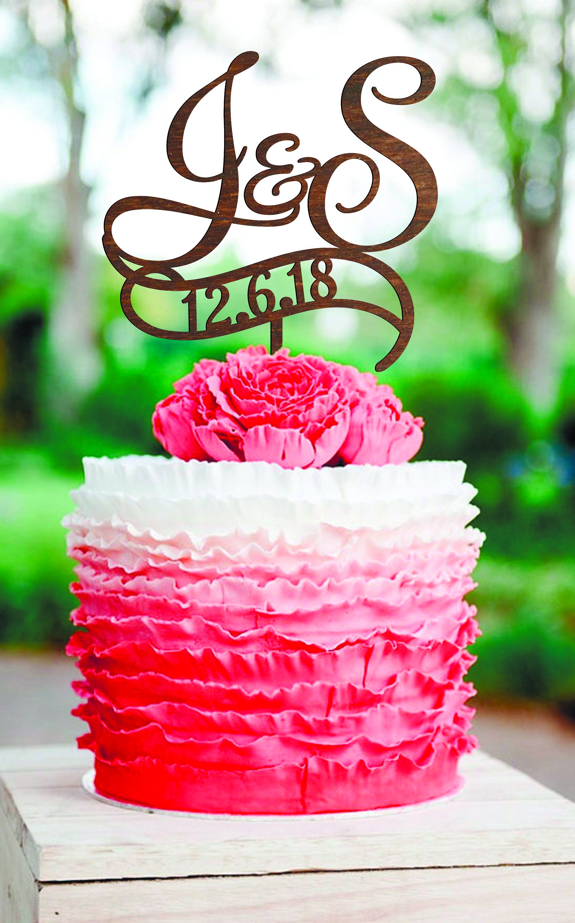 Two Initials Wedding Cake Topper With Date Letter Cake Topper Etsy