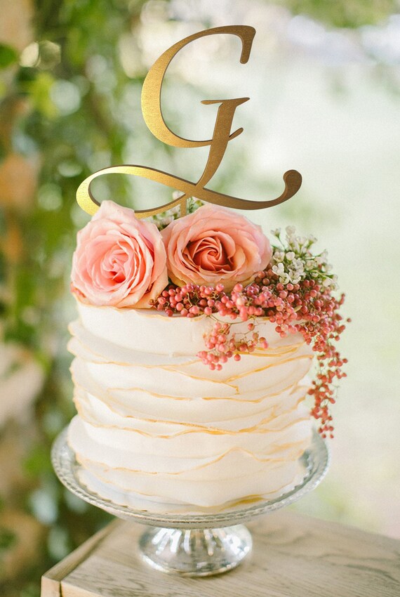 Letter G Cake Topper Gold Monogram Wedding Cake Topper Initial Etsy