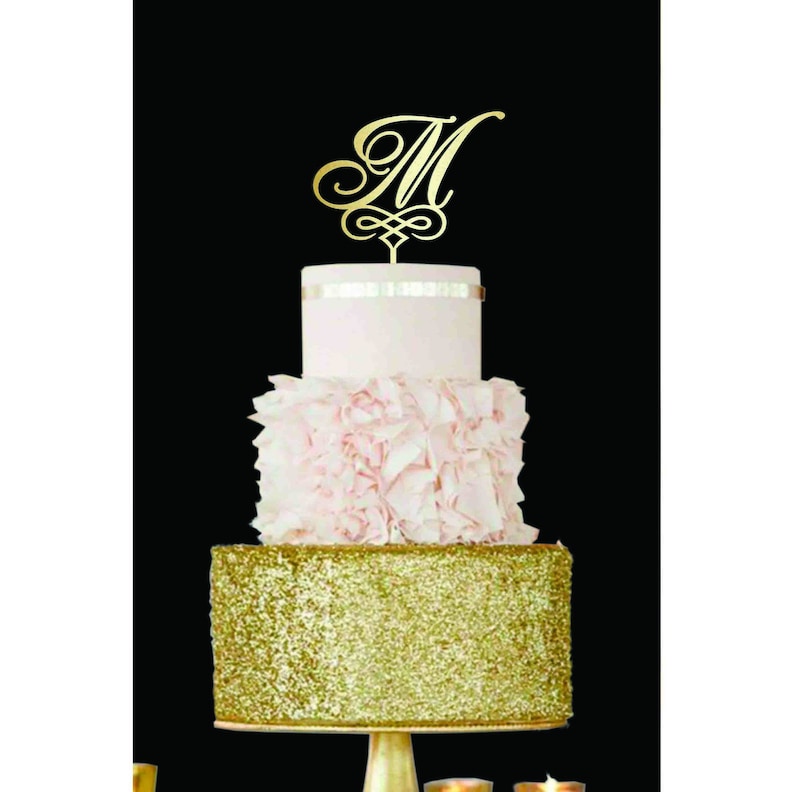 Letter M Wedding cake topper Gold Monogram Wedding Cake Topper Etsy