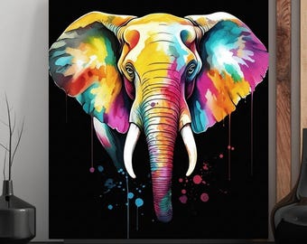 Colorful African Elephant Watercolor Print (Digital Download)