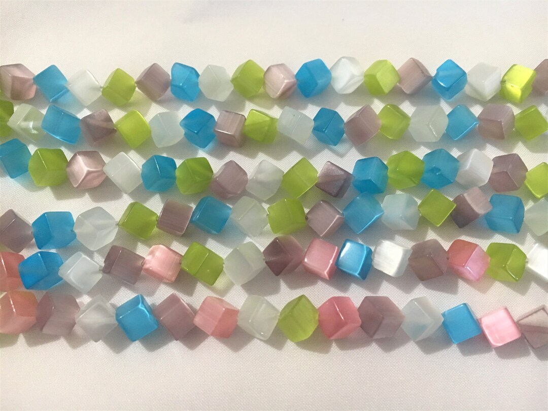 Multicolour Strands Buy Strand of Cats Eye Square Beads Multicolour Strand Pastel Colours ...