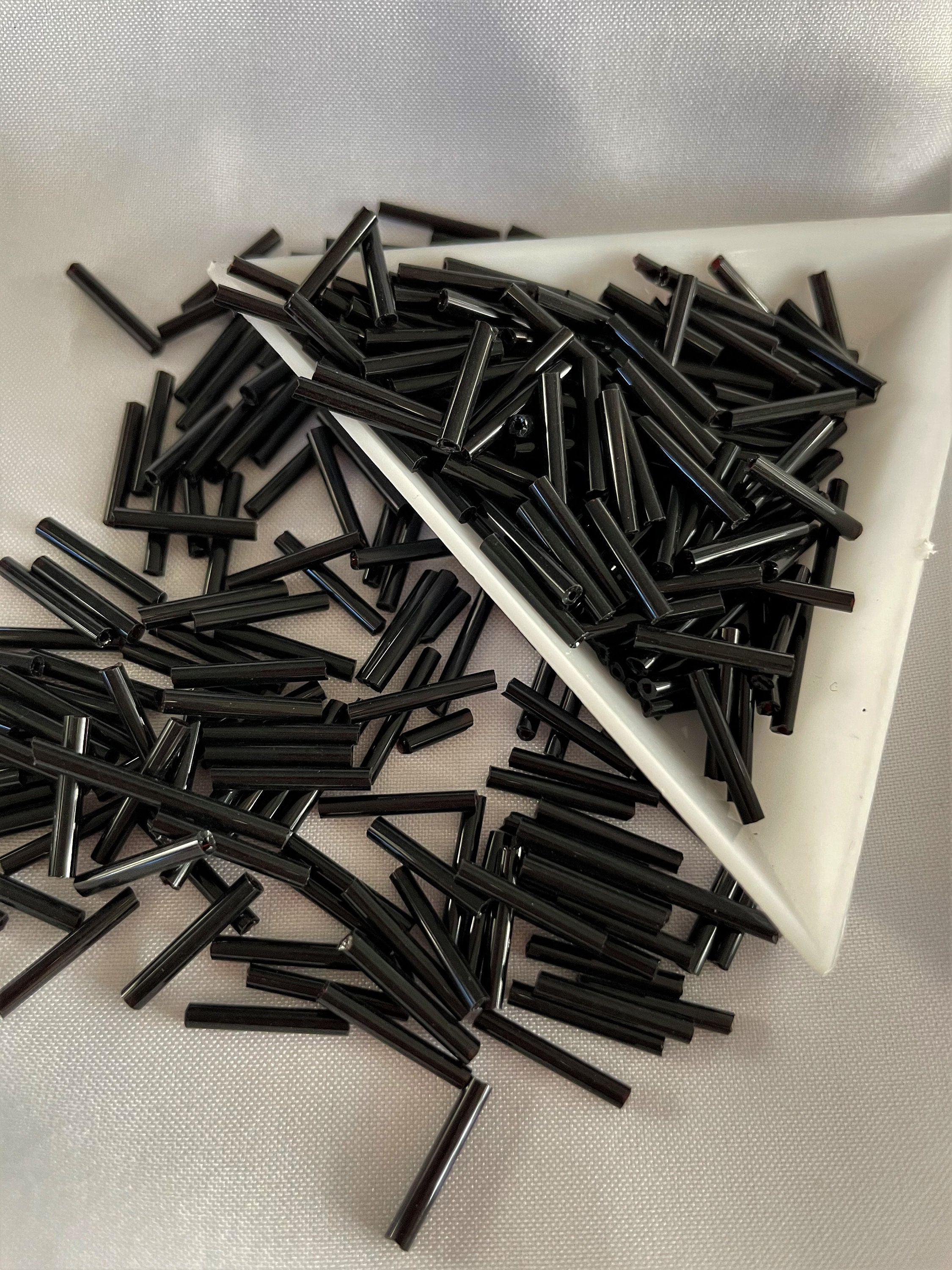 SALE Bugle Bead Dropper Bunch Black With Red - 8cm Long main image 1
