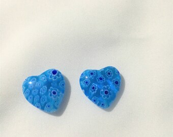 Millefiori Hearts  - 20mm - Blue with White, Black with White and Red, Green with White and Yellow, Millefiori Beads, Italian Beads