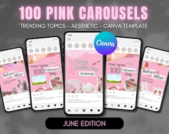 Plantillas rosas para carrusel de Instagram: editables en Canva, con derechos de reventa (PLR) y derechos de reventa (MRR).