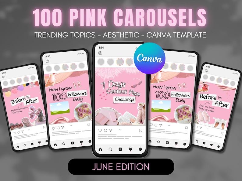 Pink Instagram Carousel Templates: Canva Editable, PLR & MRR - Etsy