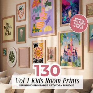 Eclectic Nursery Wall Art Set of 130 Colorful Prints, Gender Neutral Playroom Decor, Kid&#39;s Room Decor Animals, Affirmation Posters Classroom