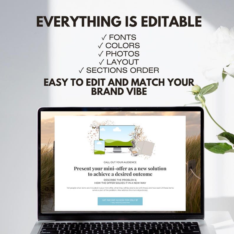 systeme landing page, systemeio, systemeio template, coaching funnel, lead magnet funnel, funnel download, systeme template, funnel design, digital product, email marketing, sales funnel design, sales page brown, sales page floral