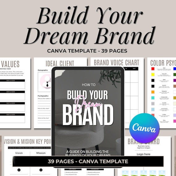 Brand Business Planner: 39 Page Canva Branding Guide (Editable Template)