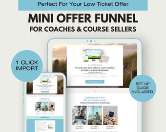 Modèle d'entonnoir de conversion pour l'offre de billets bas Coastal Systeme.io, page d'activation de la page de vente, page de destination du formulaire gratuit, coach en marketing numérique, modèle Systeme