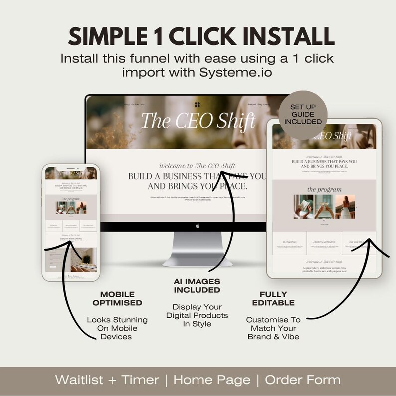 systeme landing page, systemeio, systemeio template, coaching funnel, lead magnet funnel, funnel download, systeme template, funnel design, digital product, email marketing, sales funnel design, sales page brown, sales page floral