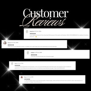 May include: A collage of customer reviews with five-star ratings and positive comments about the quality and value of the products. The reviews highlight the ease of use, the high quality of the content, and the overall satisfaction of the customers.