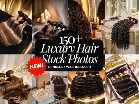 Luxury Hair Stock Photos: Wigs & Bundles, Beauty Business Images (Digital Download)