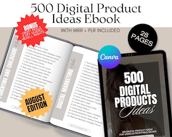 500 ideas de productos digitales: plantilla de Canva MRR PLR (descarga instantánea)