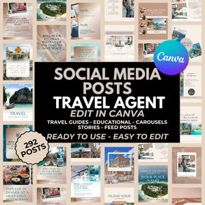 Travel Agent Social Media Template Bundle, Travel Agent Social Media, Travel Blogger Content, Travel Agency Marketing, Instagram Post, Canva