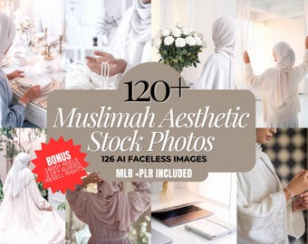 Muslimah Aesthetic Stock Photos, 640+ AI Faceless Images, Modest Fashion Stock, Hijabi Lifestyle Pictures, PLR & MRR, Digital Download