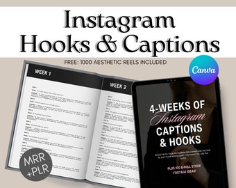 Instagram Reel Hooks & Captions Guide: PLR, MRR, Canva Template