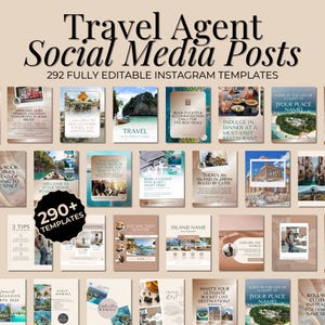 Travel Agent Social Media Template Bundle, Travel Agent Social Media, Travel Blogger Content, Travel Agency Marketing, Instagram Post, Canva