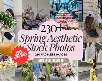 230+ lente Esthetische stockfoto's Bundel gezichtsloze fotografie Vrouwelijke bloemenafbeeldingen Digitale download Social media-inhoud PLR MRR