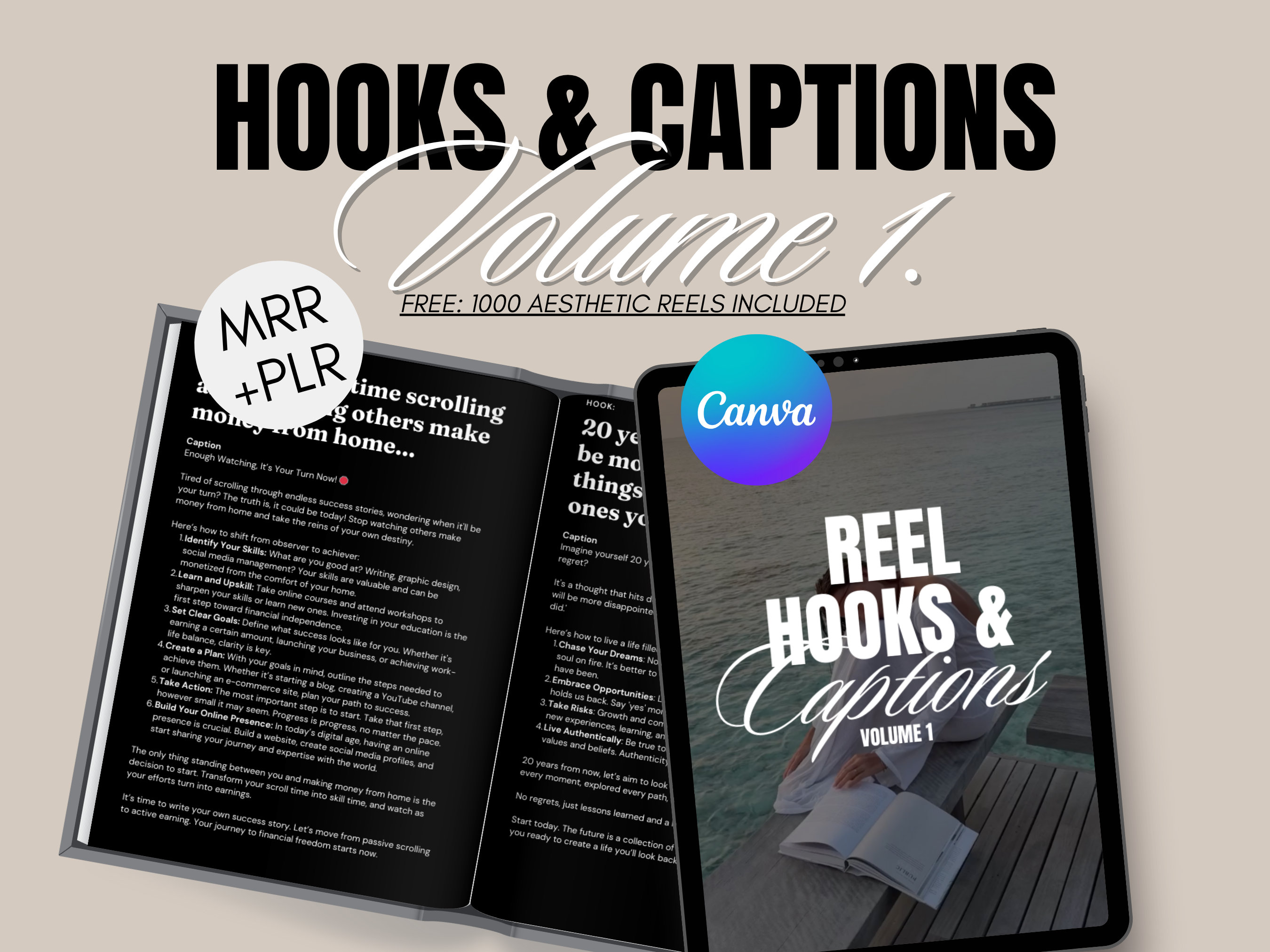 Instagram Reel Hooks & Captions: PLR/MRR Canva Guide (Volume 1)