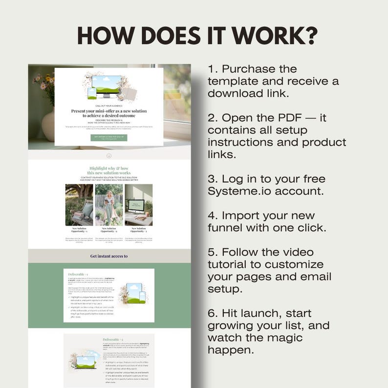 systeme landing page, systemeio, systemeio template, coaching funnel, lead magnet funnel, funnel download, systeme template, funnel design, digital product, email marketing, sales funnel design, sales page brown, sales page floral