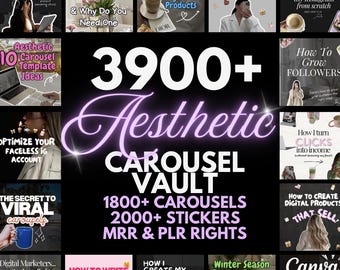 3900+ Aesthetic Carousels, Social Media Templates, White Outline, Resell Rights, MRR PLR Digital Products Done For You, Faceless Marketing