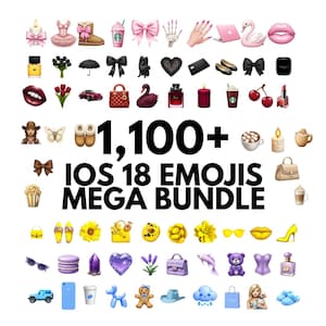 Puede incluir: Una imagen colorida con más de 1.100 emojis iOS 18 en un mega paquete. Los emojis están dispuestos en filas y columnas, e incluyen una variedad de símbolos, animales, objetos y personas.