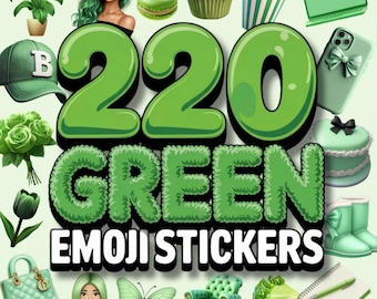 Paket med 220 estetiska gröna emoji-klistermärken för iOS 18 | Digitala PNG-filer för iMessage, Instagram och anteckningar | Paket med söta iPhone-klistermärken