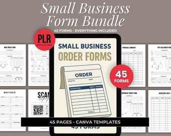 Paquete PLR de formularios de pedido para pequeñas empresas: 45 plantillas editables de Canva, seguimiento empresarial imprimible, factura, presupuesto y kit de pedido de productos