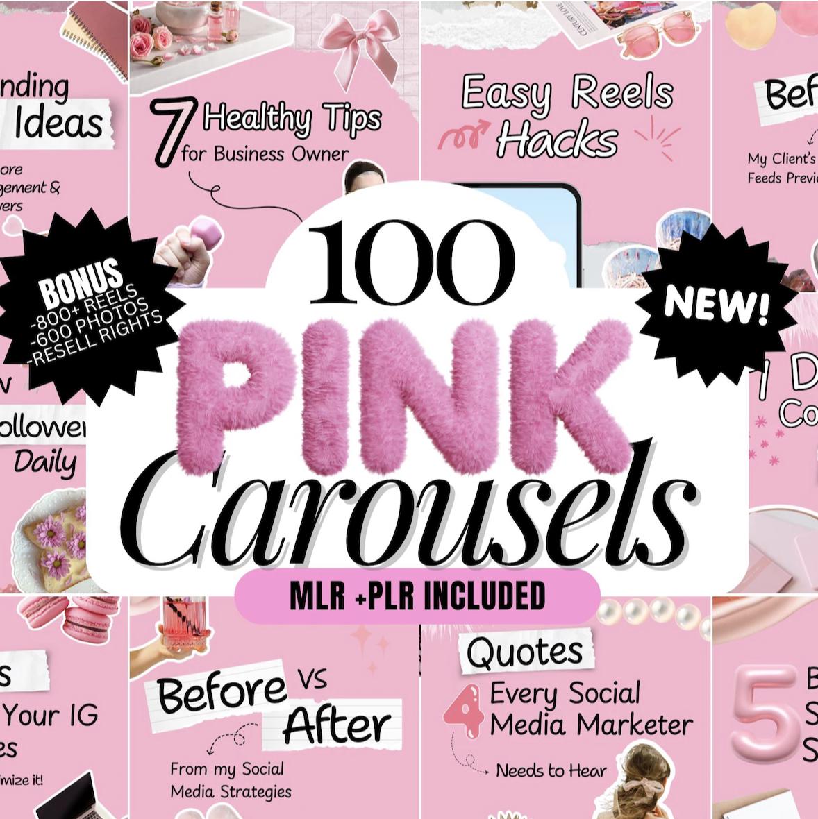 100 Pink Instagram Carousel Templates: Canva Editable, PLR MRR - Etsy