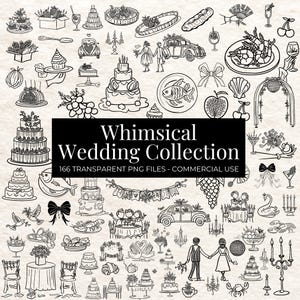 Whimsical Wedding PNG Clipart Bundle with Illustrations, Icons,, Menu, Bridal Invites, Wavy Squiggle Borders,Doodles for Wedding Invitations